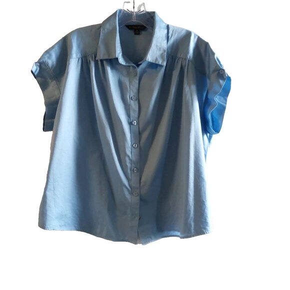 Brooks Brothers Tops - Brooks Brothers Light Blue Drop Shoulder Cap Sleeve Button-Down Shirt, S
